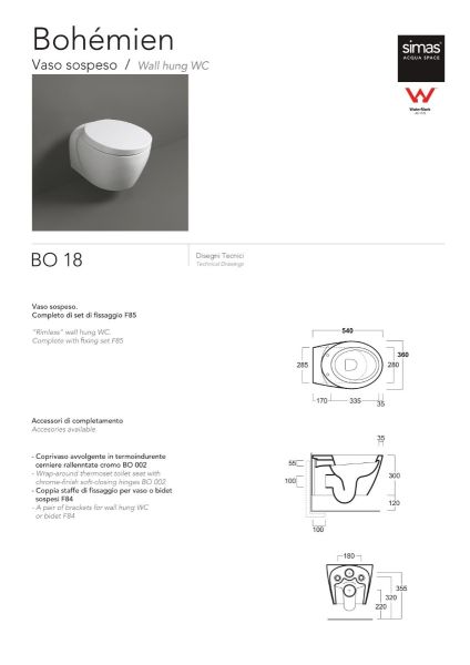 Set Sanitari Sospesi Coprivaso Ammortizzato Design Bohémien CERAMICHEMIRANDA