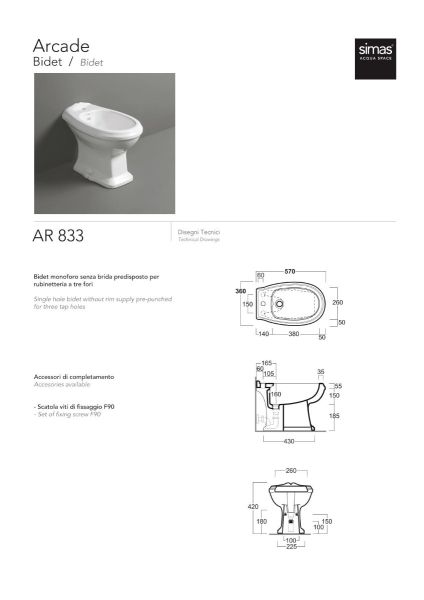 Bidet Classico A Terra Design Arcade Simas CERAMICHEMIRANDA