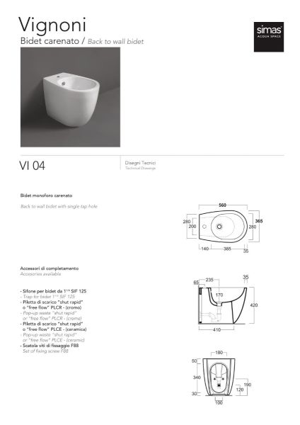 Bidet Carenato Moderno Filo Parete Design Vignoni Simas CERAMICHEMIRANDA