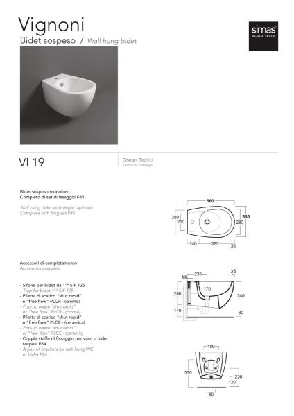 Bidet Sospeso Moderno Design Vignoni Simas CERAMICHEMIRANDA