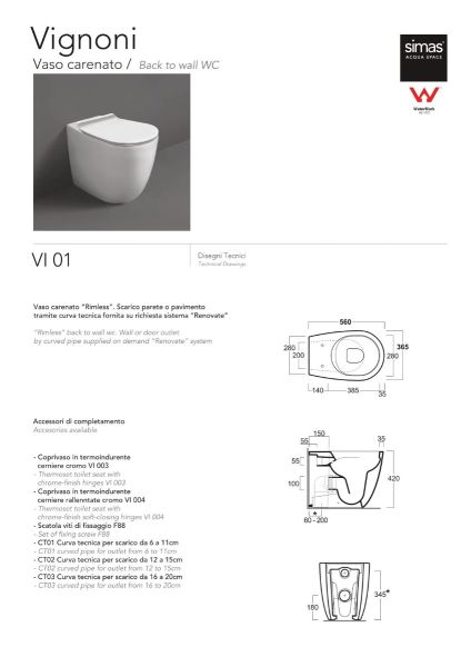 Vaso Senza Brida Moderno Filo Parete Design Vignoni Simas CERAMICHEMIRANDA