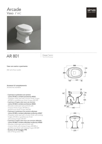 Set Sanitari Coprivaso A Terra Classici Design Arcade Simas CERAMICHEMIRANDA