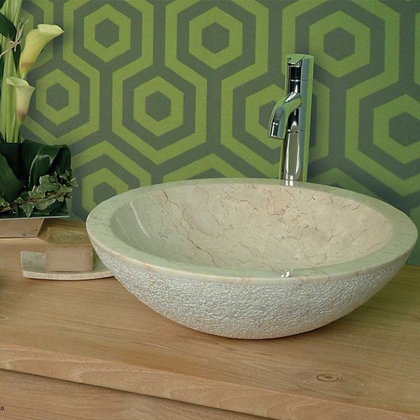 Lavabo Appoggio Ø 45X15 H Marmo Beige Design Rotondo Grezzo CERAMICHEMIRANDA