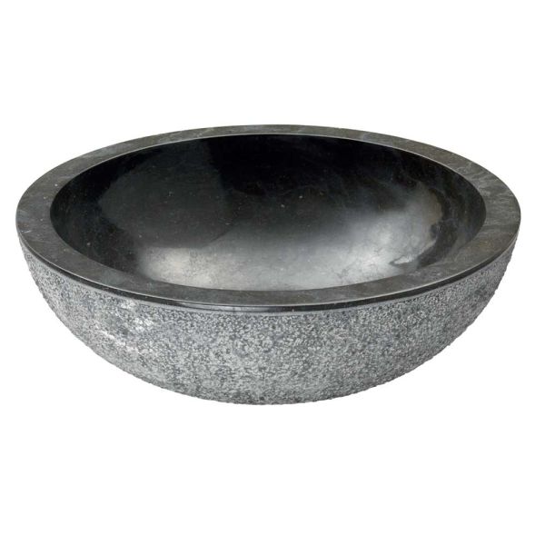 Lavabo Appoggio Marmo Nero Ø 45X15 H Design Rotondo Grezzo CERAMICHEMIRANDA