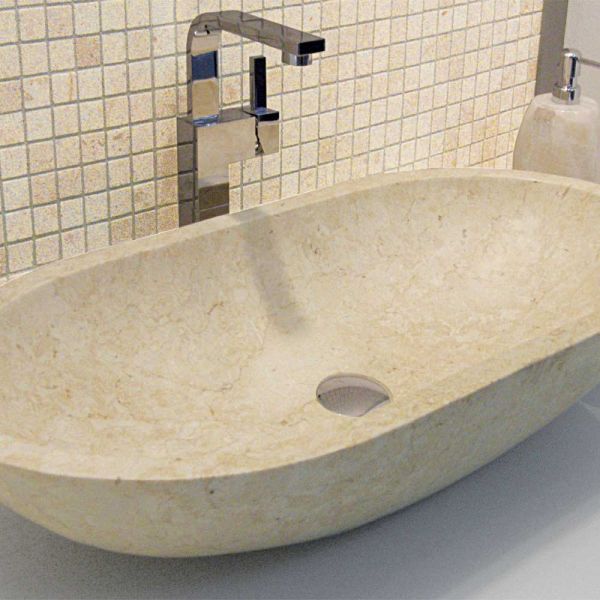 Lavabo Appoggio 35X70 Marmo Beige Design Ovale CERAMICHEMIRANDA