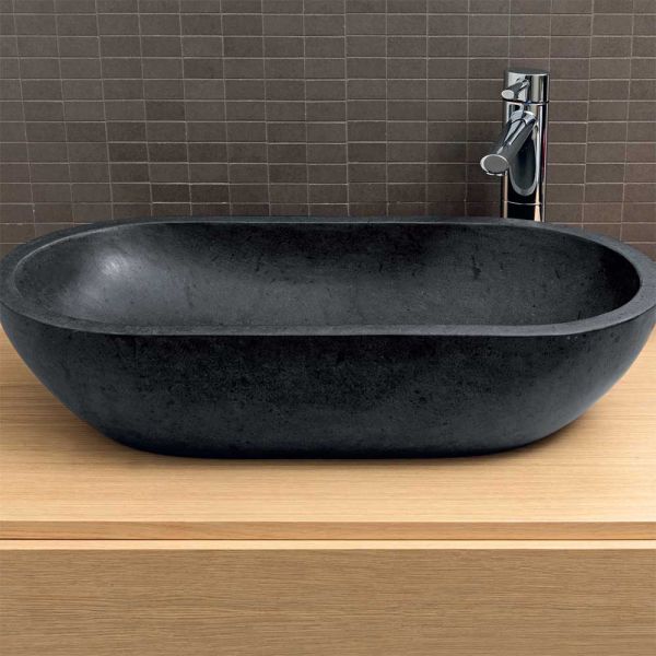 Lavabo Appoggio Marmo Basalto Nero Ovale 35X70 CERAMICHEMIRANDA