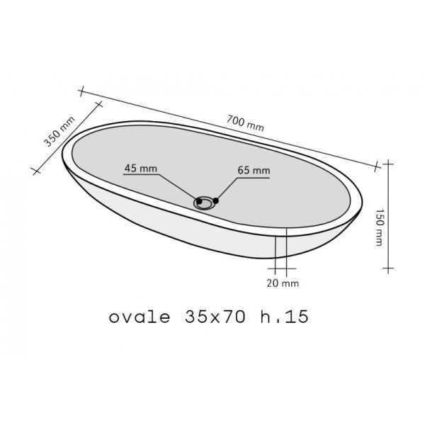 Lavabo Appoggio Marmo Basalto Nero Ovale 35X70 CERAMICHEMIRANDA