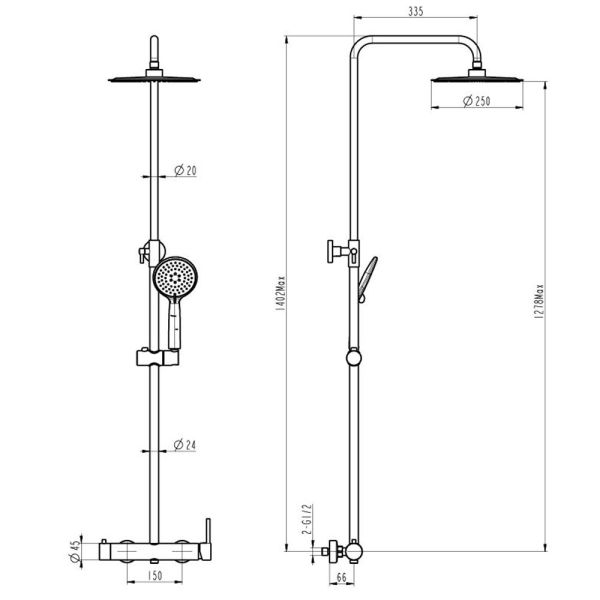 Colonna Doccia Rotonda Con Soffione Ø25cm Inox Slim Inverter Cromo CERAMICHEMIRANDA