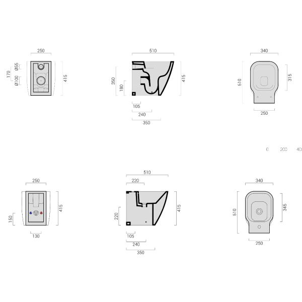 Bidet Filo Parete Moderno Design F50 Special CERAMICHEMIRANDA