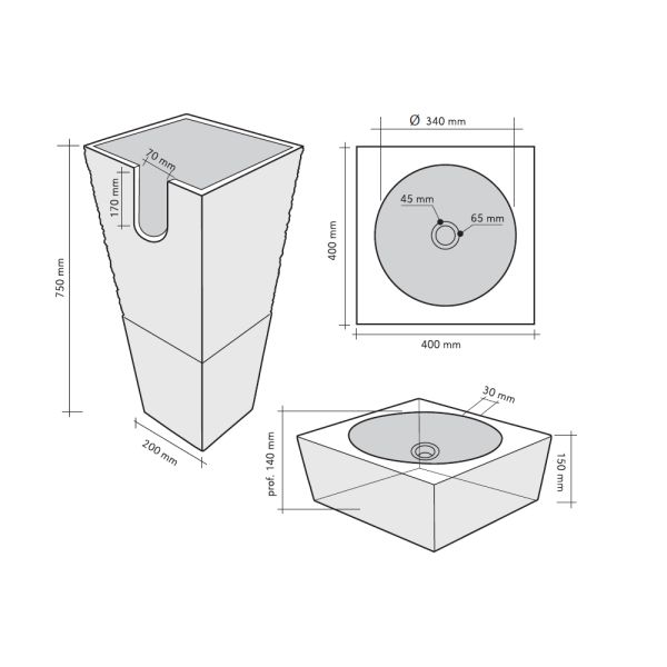 Lavabo Freestanding 40X40 Marmo Beige Design Piramide CERAMICHE