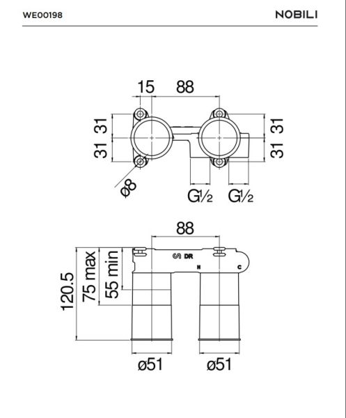 Parte Incasso Per Miscelatore Lavabo A Parete Nobili WE00198 Arredo Bagno CERAMICHEMIRANDA