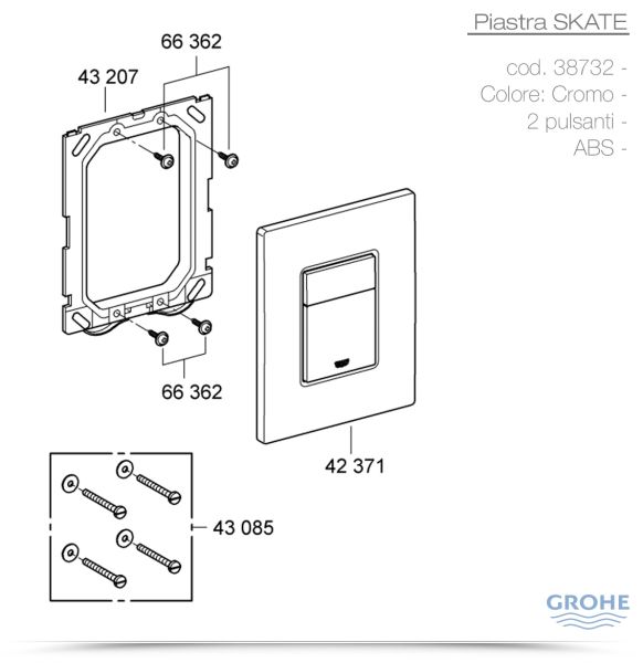 Cassetta Scarico Incasso Grohe 38863000 Completa Piastra Cromo Canotto CERAMICHEMIRANDA