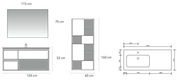 Set Mobile Lavabo Dx Specchio LED Arredo Bagno Moderno Texas120 CERAMICHEMIRANDA