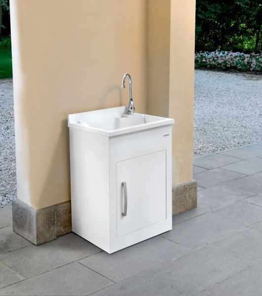 Mobile Lavatoio In Metallo 60x50x85h CM Per L'Esterno Montegrappa Bianco Verniciato Anta Destra CERAMICHEMIRANDA
