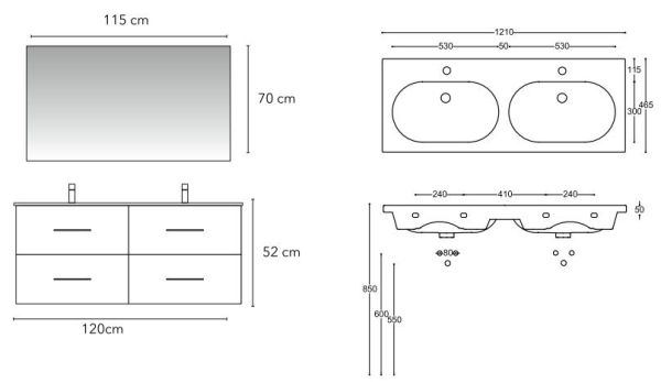Set Mobile Doppia Vasca Specchio LED Bagno Moderno Londra120 CERAMICHEMIRANDA