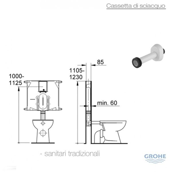 Cassetta Scarico Incasso Grohe 38863000 Completa Piastra Cromo Canotto CERAMICHEMIRANDA