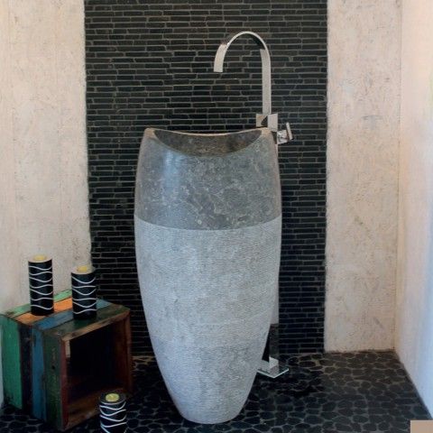 Lavabo Freestanding Ø 45X90 H Marmo Fumè Design Sferico CERAMICHEMIRANDA