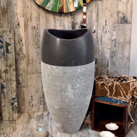 Lavabo Freestanding Marmo Nero Ø 45X90 H Design Sferico CERAMICHEMIRANDA