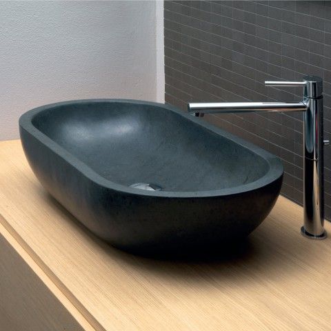 Lavabo Appoggio Marmo Basalto Nero Ovale 35X70 CERAMICHEMIRANDA