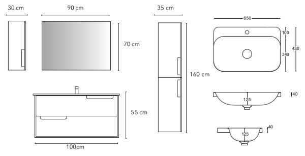 Set Mobile Lavabo Specchio LED Arredo Bagno Moderno Boston100  CERAMICHEMIRANDA
