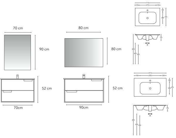 Set Mobile Lavabo Specchio LED Arredo Bagno Moderno Boston70 CERAMICHEMIRANDA