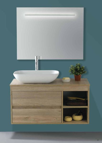 Set Mobile Lavabo Appoggio Specchio LED Arredo Bagno Moderno Lussemburgo100 CERAMICHEMIRANDA