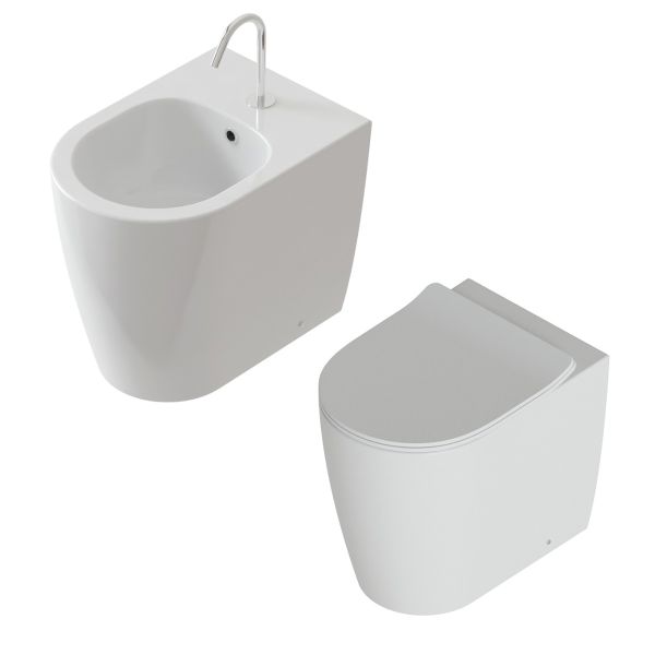 Set Sanitari Filo Parete Con Coprivaso Slim Ammortizzato Design Foglia Medium Sistema Rimless CERAMICHEMIRANDA