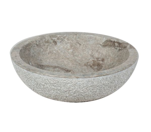 Lavabo Appoggio Marmo Grigio Ø 45X15 H Design Rotondo Grezzo CERAMICHEMIRANDA