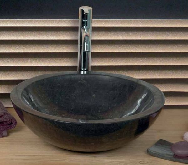 Lavabo Appoggio Marmo Nero Ø 45X15 H Design Tondo Levigato CERAMICHEMIRANDA