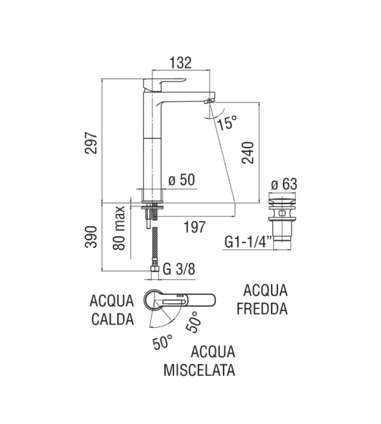 Rubinetto Lavabo Alto A Bacinella New Road Nobili Arredo Bagno Moderno CERAMICHEMIRANDA