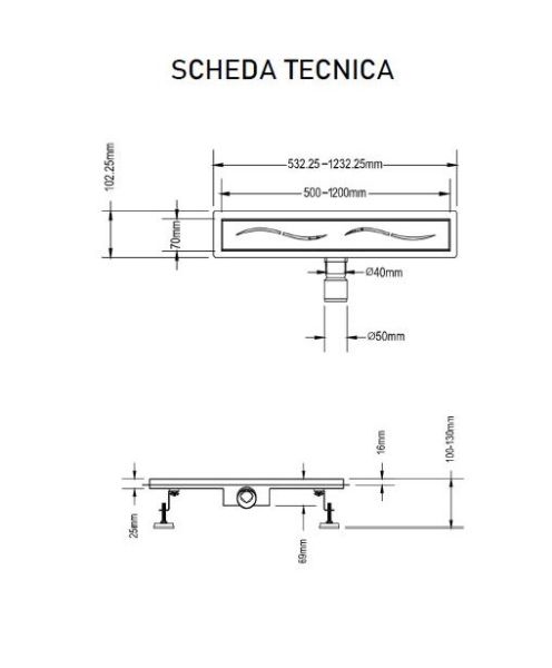 Canaletta Doccia Con Cover In Acciaio Inox 50-120CM Fill