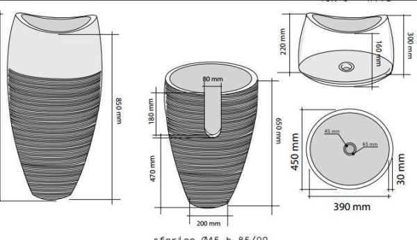 Lavabo Freestanding Ø 45X90 H Marmo Fumè Design Sferico CERAMICHEMIRANDA