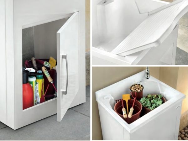 Mobile Lavatoio In Metallo 60x50x85h CM Per L'Esterno Montegrappa Bianco Verniciato Anta Destra CERAMICHEMIRANDA