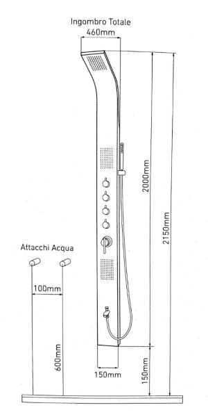 Pannello Doccia Nilo Acciaio Inox Brush Super Slim 200x15cm CERAMICHEMIRANDA