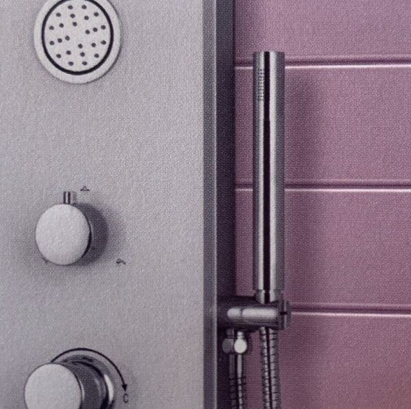 Pannello Doccia Yukon Alluminio E Cristallo Bianco Soffione Orientabile 150x22cm CERAMICHEMIRANDA