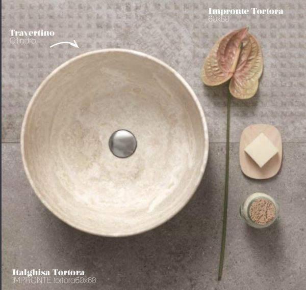 Lavabo Appoggio Marmo Travertino Cilindro Ø.40 h.18 CERAMICHEMIRANDA