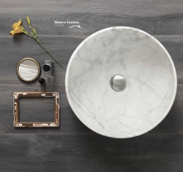Lavabo Appoggio Marmo Carrara Bianco Cilindro Ø.40 h.18 CERAMICHEMIRANDA
